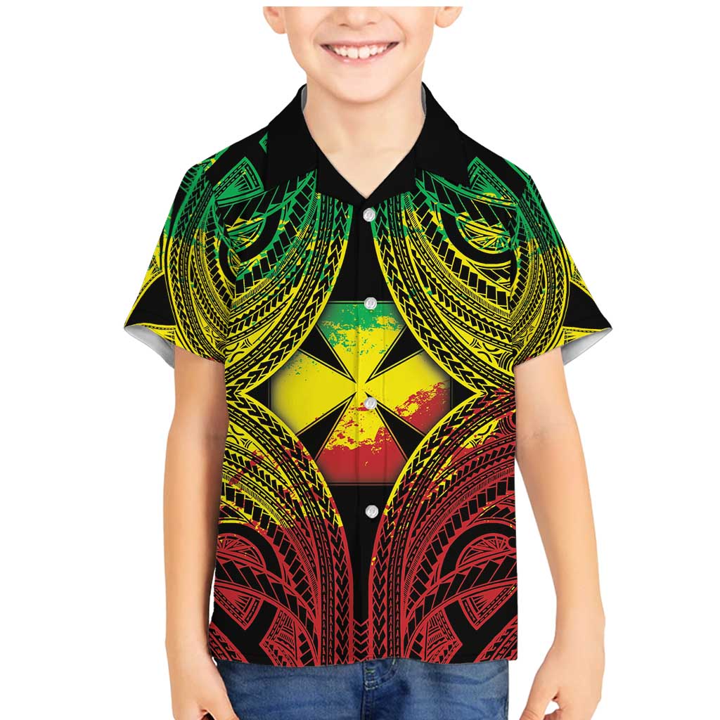 Personalised Wallis and Futuna Territory Day Family Matching Mermaid Dress and Hawaiian Shirt Polynesian Pattern Simple Style LT05 Son's Shirt Reggae - Polynesian Pride
