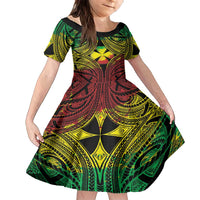 Personalised Wallis and Futuna Territory Day Family Matching Off Shoulder Maxi Dress and Hawaiian Shirt Polynesian Pattern Simple Style LT05 Daughter's Dress Reggae - Polynesian Pride