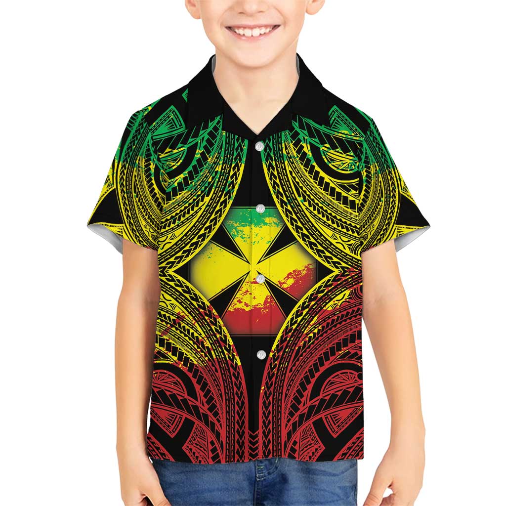 Personalised Wallis and Futuna Territory Day Family Matching Off Shoulder Maxi Dress and Hawaiian Shirt Polynesian Pattern Simple Style LT05 Son's Shirt Reggae - Polynesian Pride