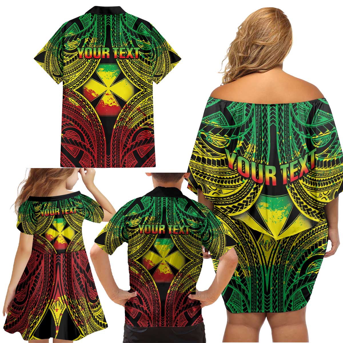 Personalised Wallis and Futuna Territory Day Family Matching Off Shoulder Short Dress and Hawaiian Shirt Polynesian Pattern Simple Style LT05 - Polynesian Pride