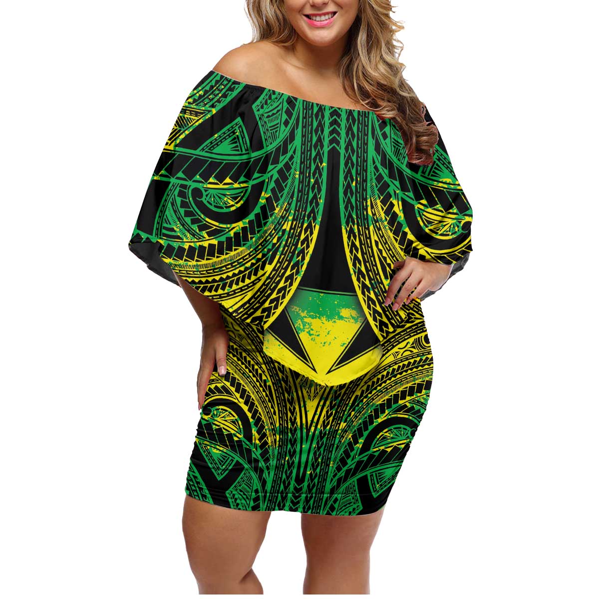 Personalised Wallis and Futuna Territory Day Family Matching Off Shoulder Short Dress and Hawaiian Shirt Polynesian Pattern Simple Style LT05 Mom's Dress Reggae - Polynesian Pride