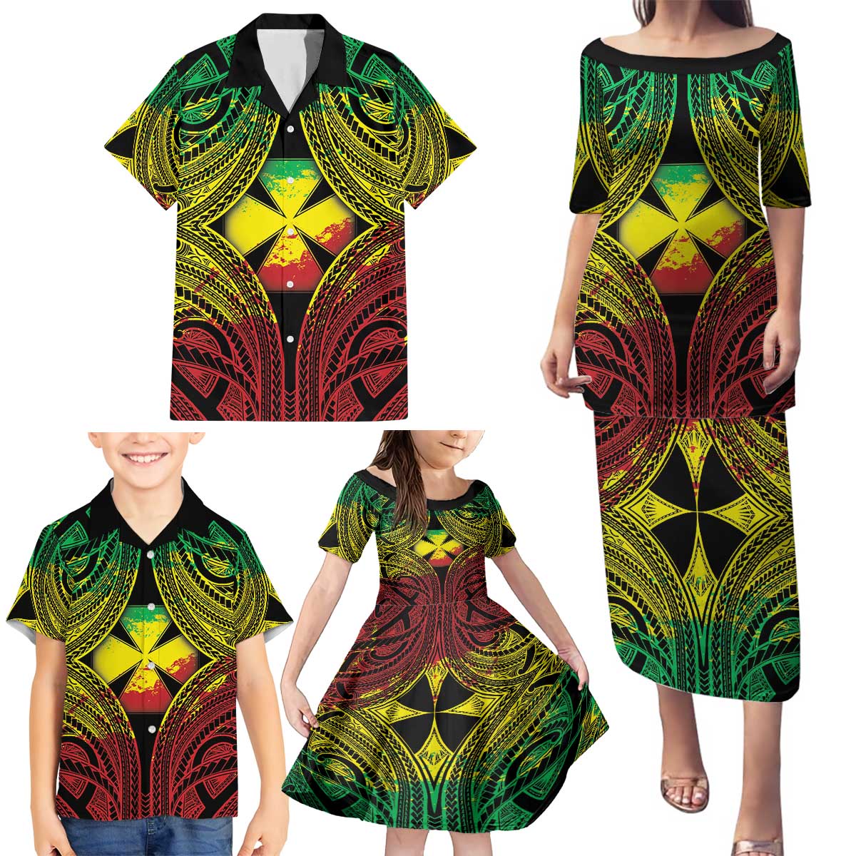 Personalised Wallis and Futuna Territory Day Family Matching Puletasi and Hawaiian Shirt Polynesian Pattern Simple Style LT05 - Polynesian Pride