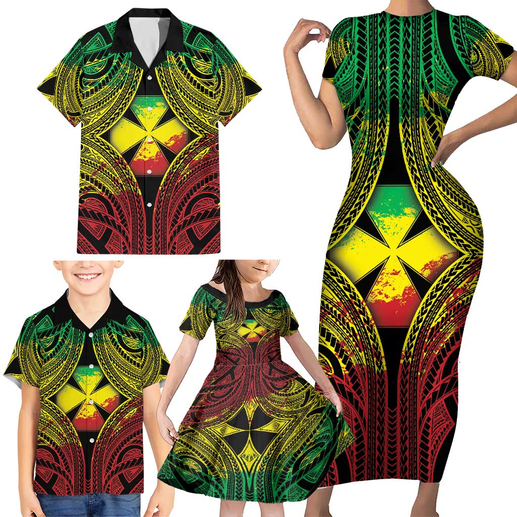 Personalised Wallis and Futuna Territory Day Family Matching Short Sleeve Bodycon Dress and Hawaiian Shirt Polynesian Pattern Simple Style LT05 - Polynesian Pride