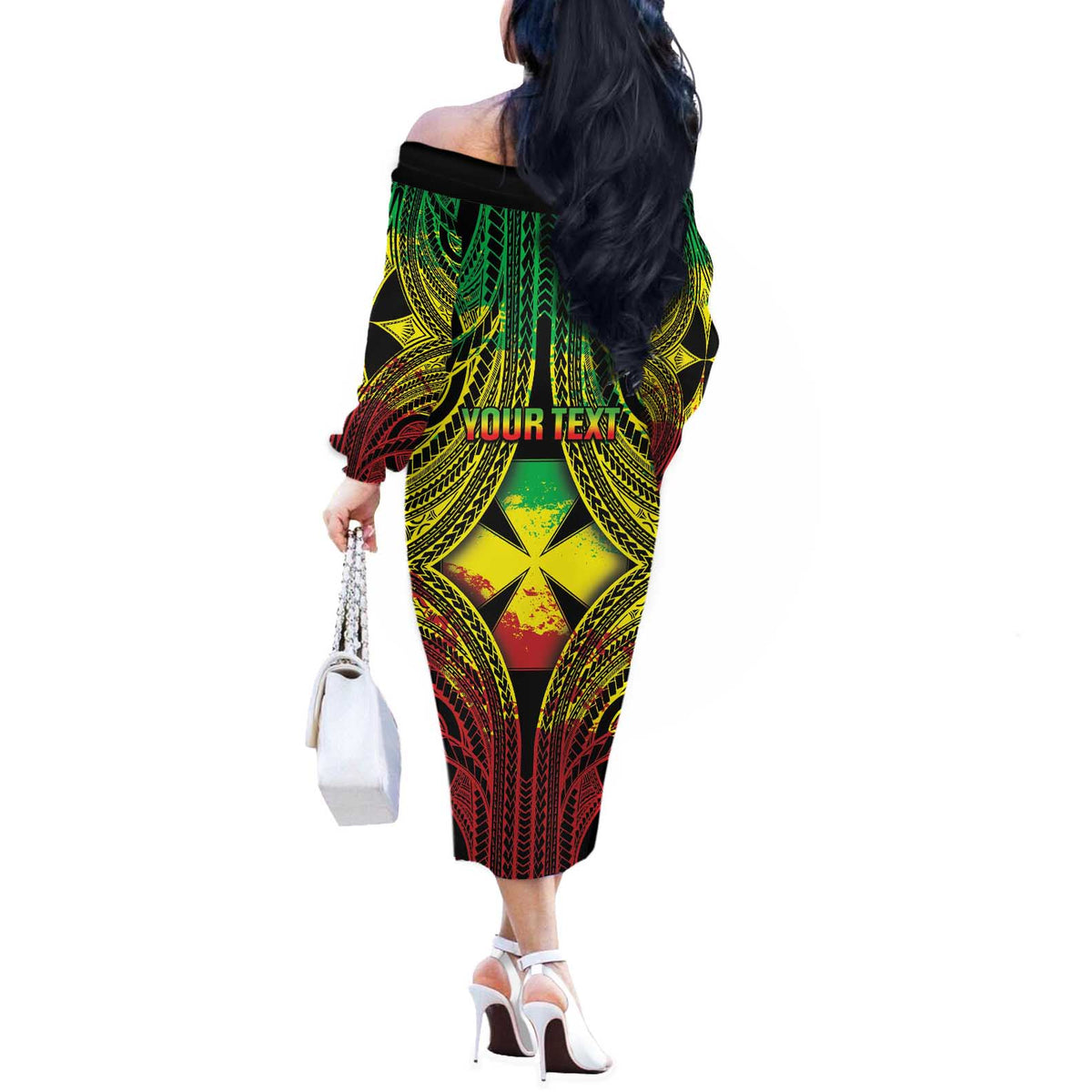 Personalised Wallis and Futuna Territory Day Off The Shoulder Long Sleeve Dress Polynesian Pattern Simple Style