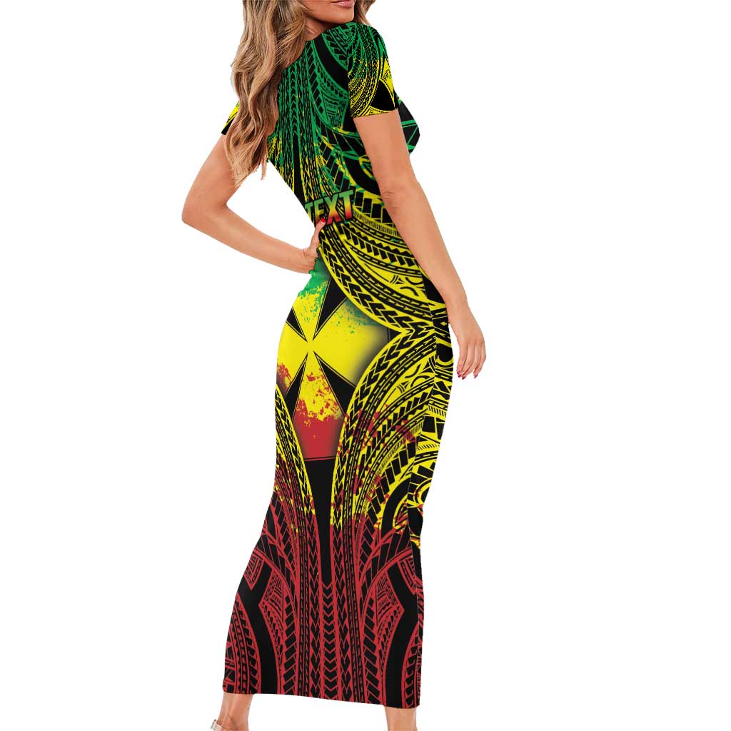 Personalised Wallis and Futuna Territory Day Short Sleeve Bodycon Dress Polynesian Pattern Simple Style