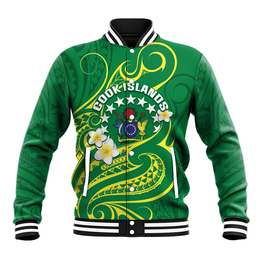 Cook Islands Happy Constitution Day Baseball Jacket Pattern Tribal Art LT05 Unisex Green - Polynesian Pride
