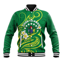 Cook Islands Happy Constitution Day Baseball Jacket Pattern Tribal Art LT05 Unisex Green - Polynesian Pride