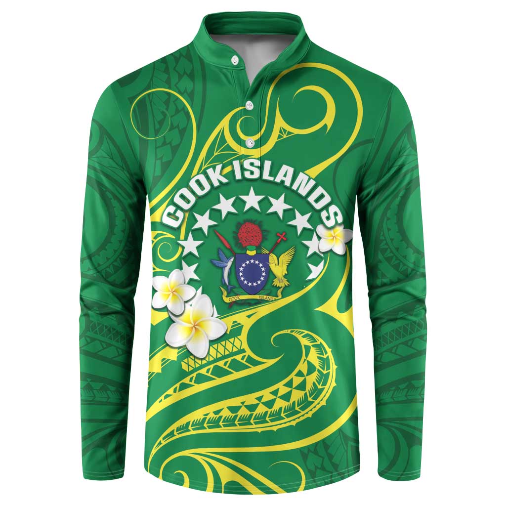 Cook Islands Happy Constitution Day Button Sweatshirt Pattern Tribal Art LT05 Green - Polynesian Pride