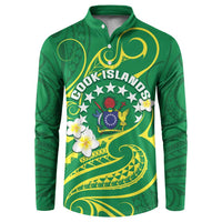 Cook Islands Happy Constitution Day Button Sweatshirt Pattern Tribal Art LT05 Green - Polynesian Pride