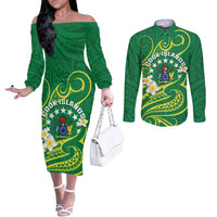 Cook Islands Happy Constitution Day Couples Matching Off The Shoulder Long Sleeve Dress and Long Sleeve Button Shirt Pattern Tribal Art