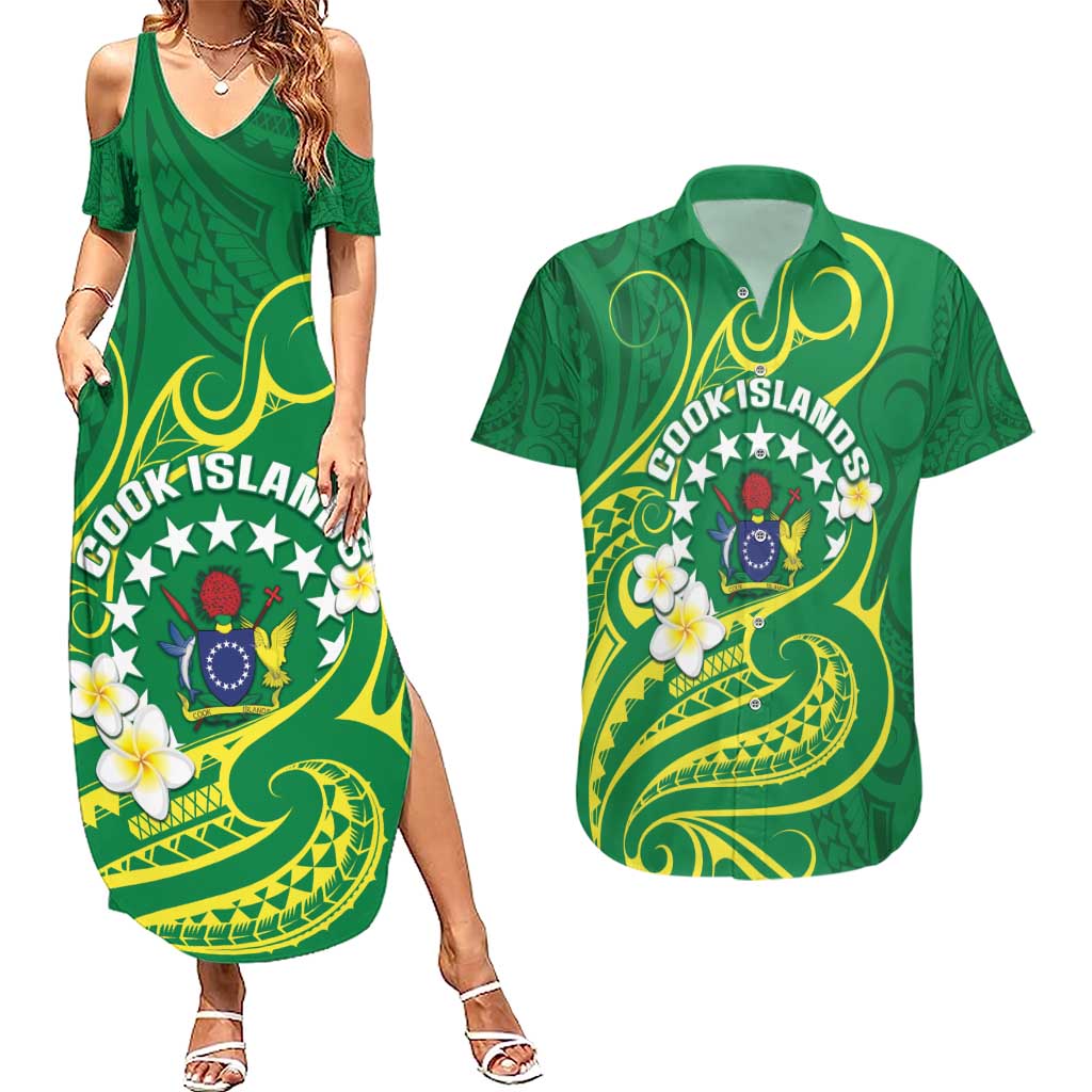 Cook Islands Happy Constitution Day Couples Matching Summer Maxi Dress and Hawaiian Shirt Pattern Tribal Art