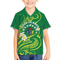 Cook Islands Happy Constitution Day Family Matching Summer Maxi Dress and Hawaiian Shirt Pattern Tribal Art LT05 Son's Shirt Green - Polynesian Pride