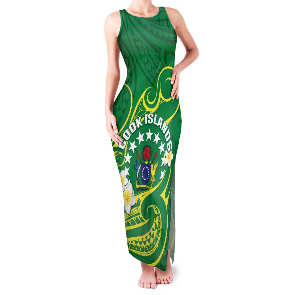 Cook Islands Happy Constitution Day Family Matching Tank Maxi Dress and Hawaiian Shirt Pattern Tribal Art LT05 Mom's Dress Green - Polynesian Pride