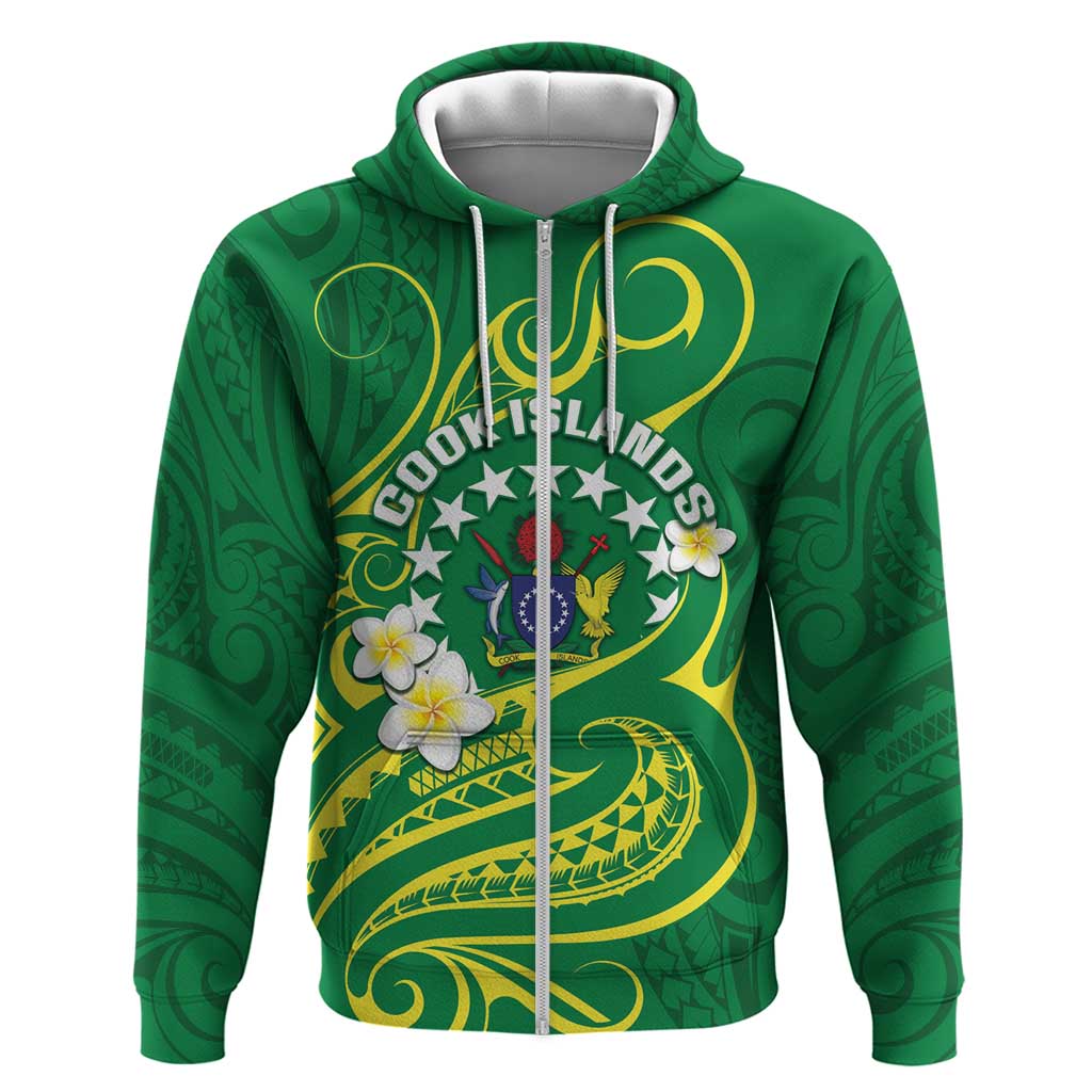 Cook Islands Happy Constitution Day Hoodie Pattern Tribal Art LT05 Zip Hoodie Green - Polynesian Pride