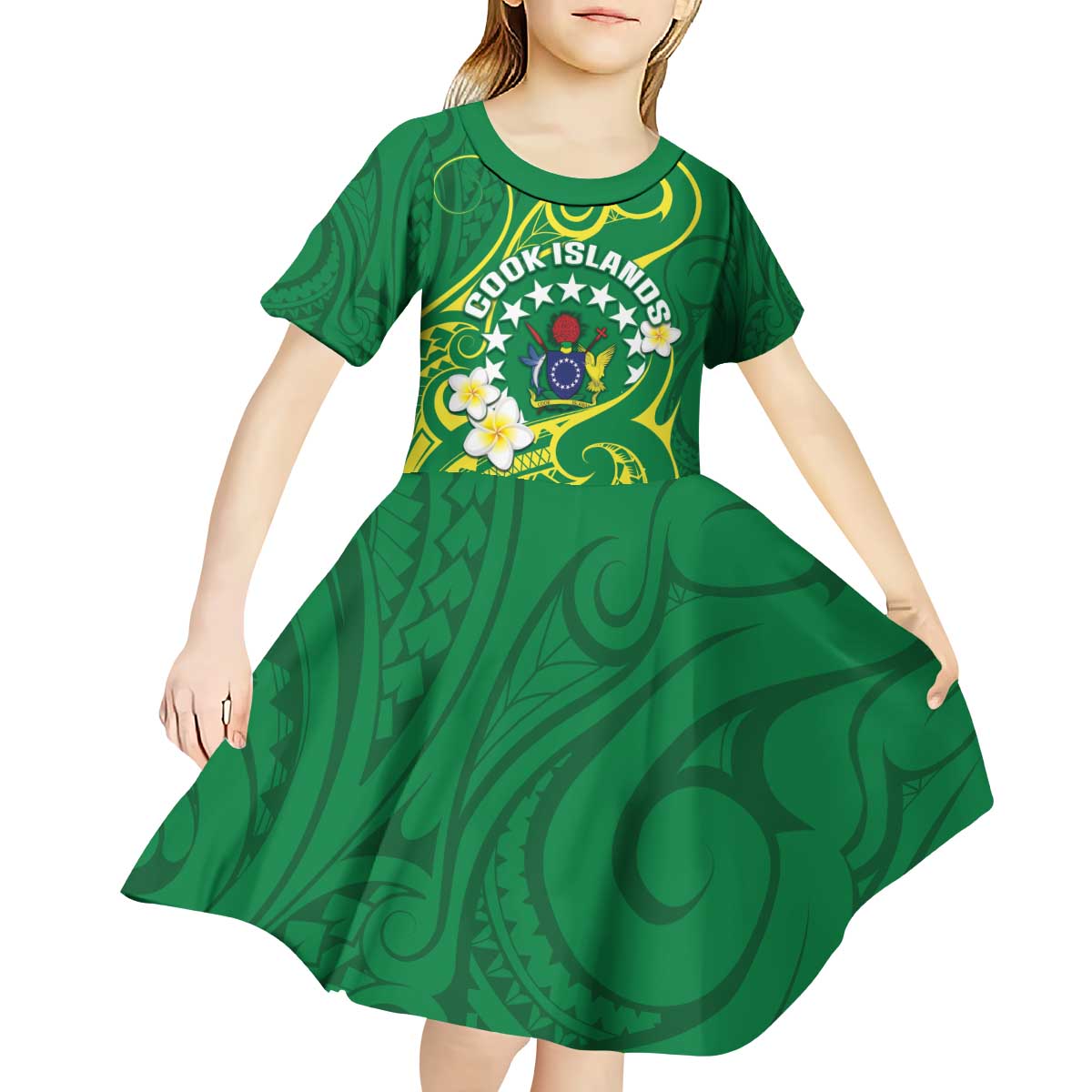 Cook Islands Happy Constitution Day Kid Short Sleeve Dress Pattern Tribal Art LT05 - Polynesian Pride