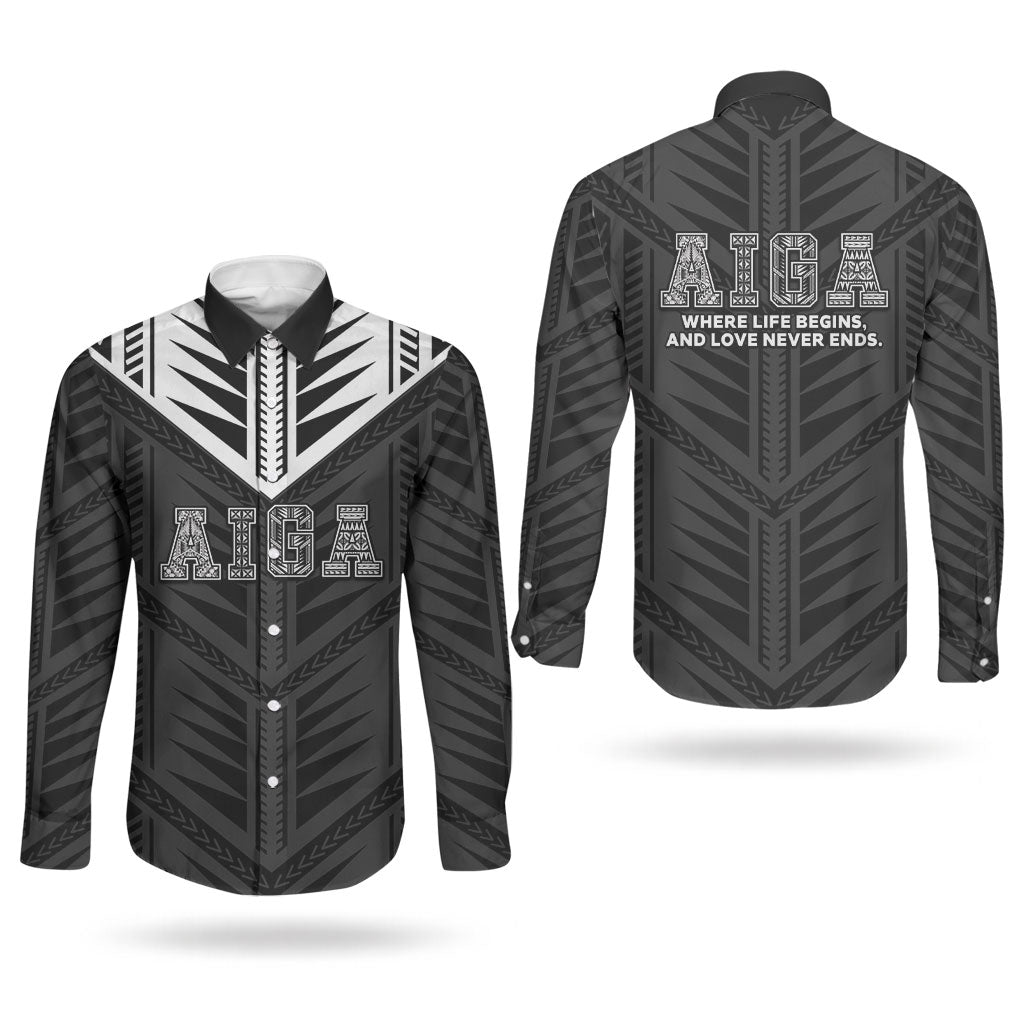 Samoa Aiga Couples Matching Off The Shoulder Long Sleeve Dress and Long Sleeve Button Shirt Samoan Tribal Pattern LT05 - Polynesian Pride