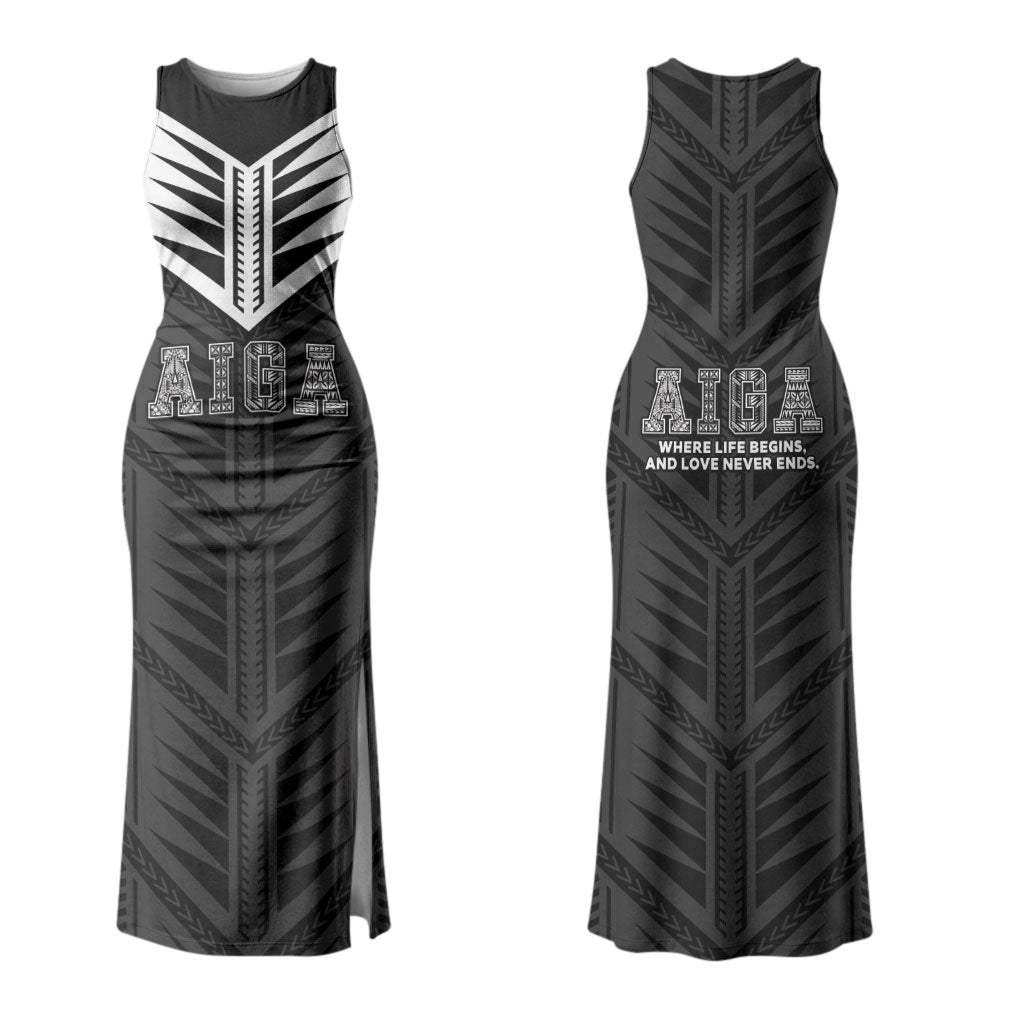 Samoa Aiga Couples Matching Tank Maxi Dress and Hawaiian Shirt Samoan Tribal Pattern LT05 - Polynesian Pride