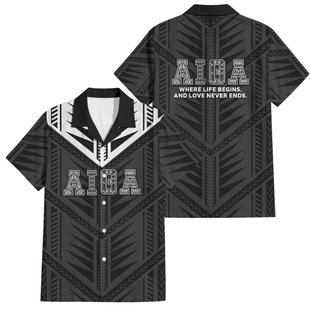 Samoa Aiga Family Matching Off Shoulder Maxi Dress and Hawaiian Shirt Samoan Tribal Pattern LT05 Dad's Shirt - Short Sleeve Black - Polynesian Pride