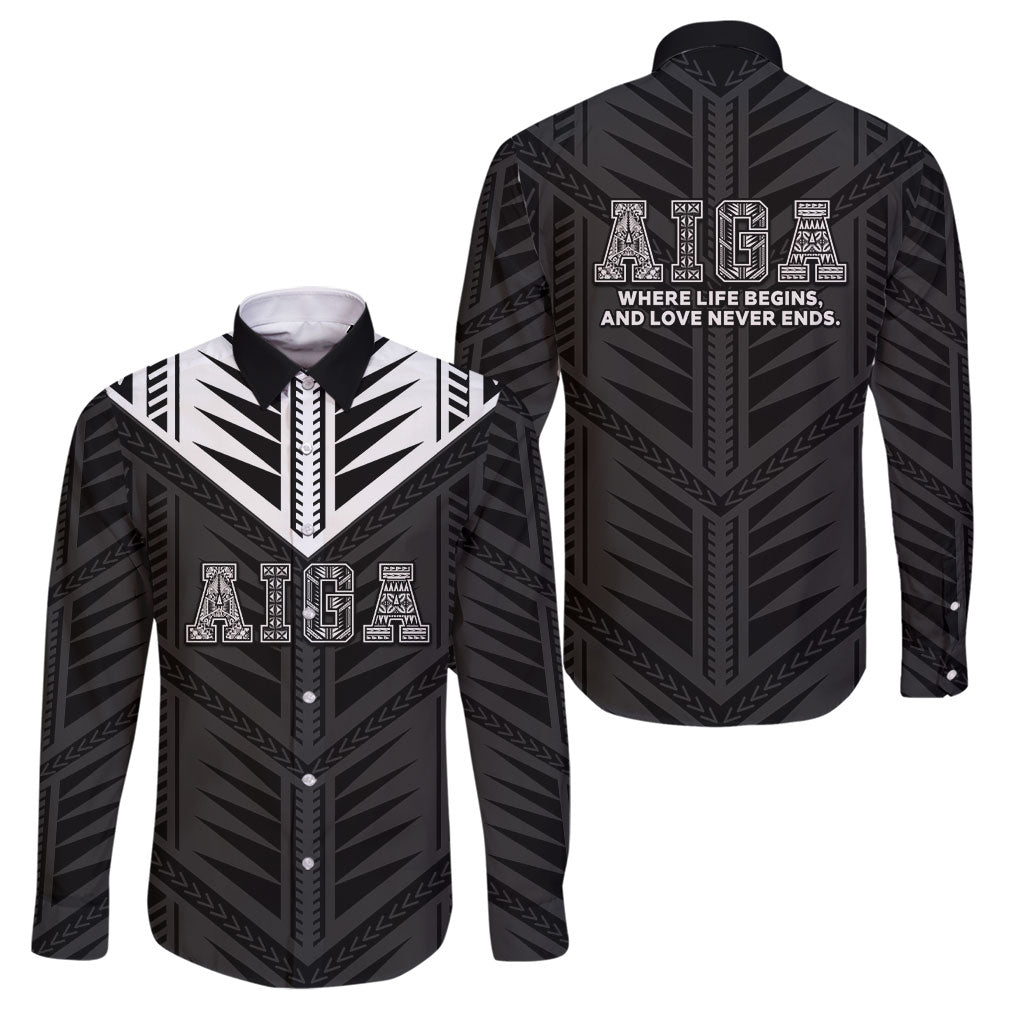Samoa Aiga Family Matching Tank Maxi Dress and Hawaiian Shirt Samoan Tribal Pattern LT05 Dad's Shirt - Long Sleeve Black - Polynesian Pride