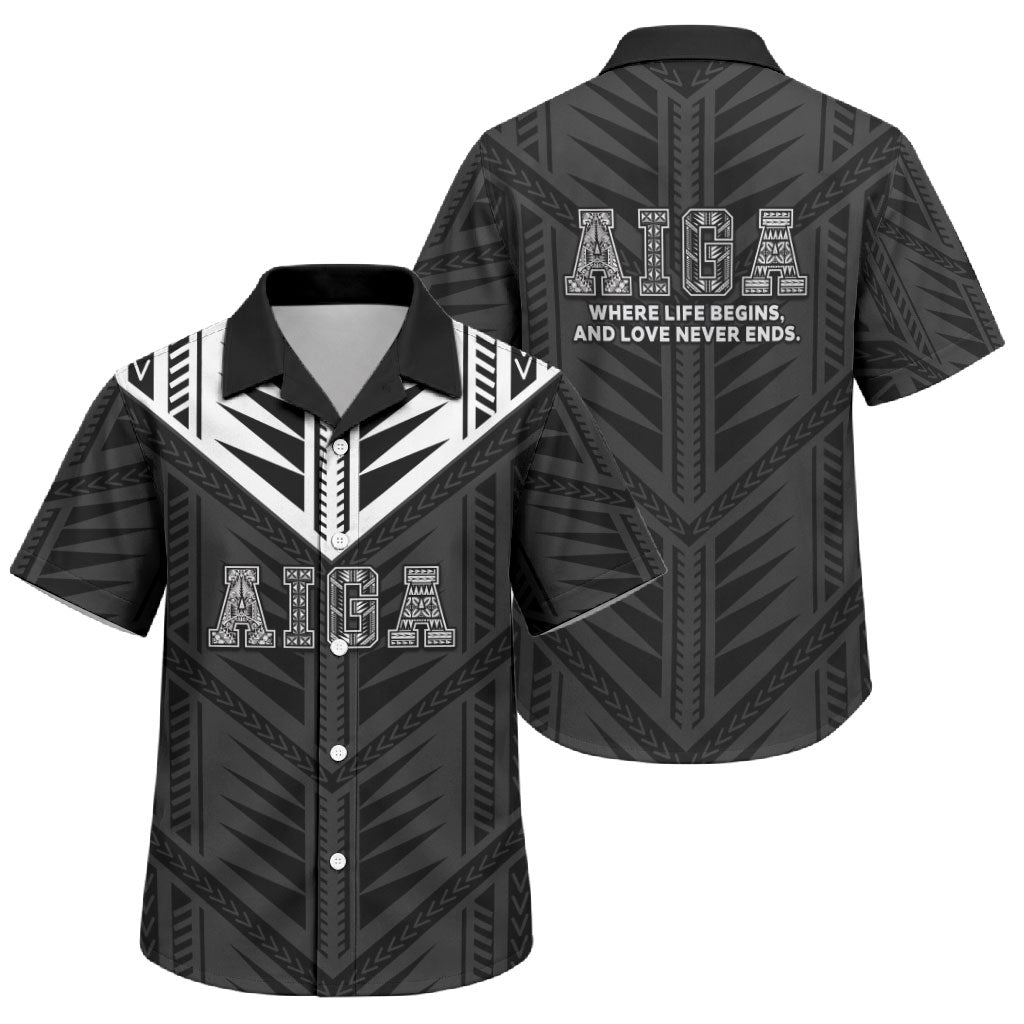 Samoa Aiga Family Matching Tank Maxi Dress and Hawaiian Shirt Samoan Tribal Pattern LT05 Son's Shirt Black - Polynesian Pride