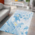 Polynesia Hammerhead Shark Area Rug Tropical Flowers Tribal Pattern Blue