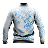 Polynesia Hammerhead Shark Baseball Jacket Tropical Flowers Tribal Pattern Blue