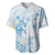 Polynesia Hammerhead Shark Baseball Jersey Tropical Flowers Tribal Pattern Blue