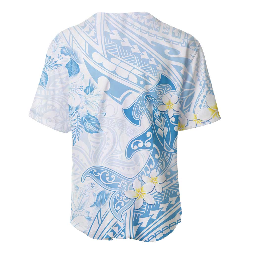 Polynesia Hammerhead Shark Baseball Jersey Tropical Flowers Tribal Pattern Blue LT05 - Polynesian Pride