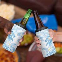 Polynesia Hammerhead Shark 4 in 1 Can Cooler Tumbler Tropical Flowers Tribal Pattern Blue