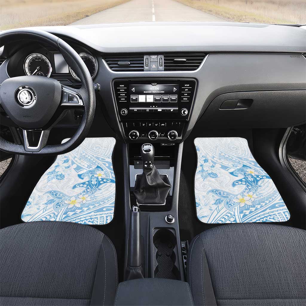Polynesia Hammerhead Shark Car Mats Tropical Flowers Tribal Pattern Blue