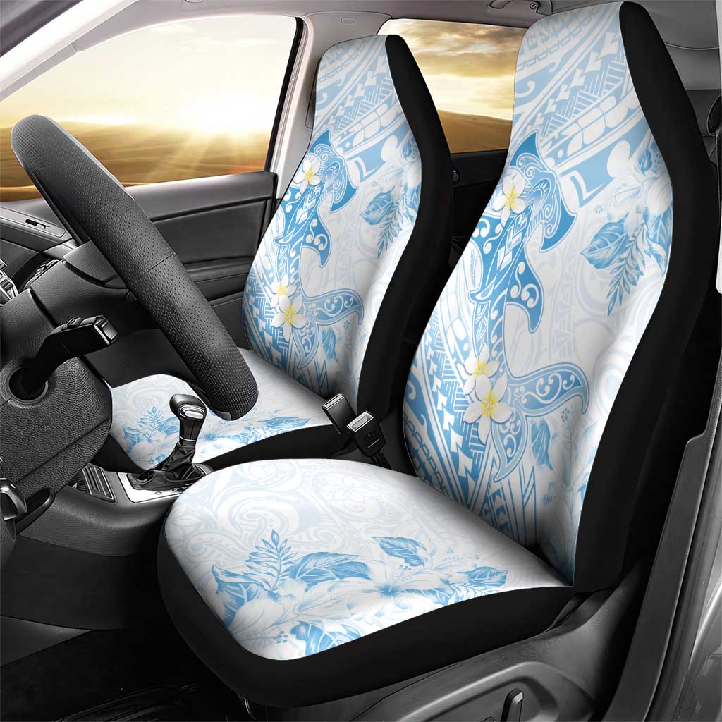 Polynesia Hammerhead Shark Car Seat Cover Tropical Flowers Tribal Pattern Blue