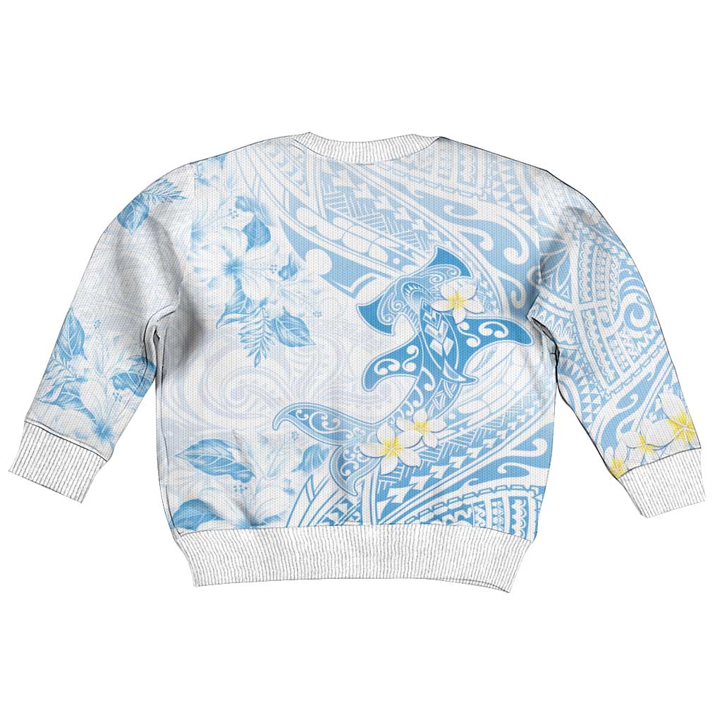 Polynesia Hammerhead Shark Kid Ugly Christmas Sweater Tropical Flowers Tribal Pattern Blue LT05 - Polynesian Pride