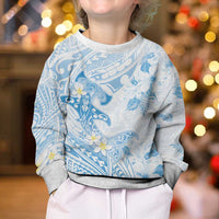 Polynesia Hammerhead Shark Kid Ugly Christmas Sweater Tropical Flowers Tribal Pattern Blue LT05 - Polynesian Pride