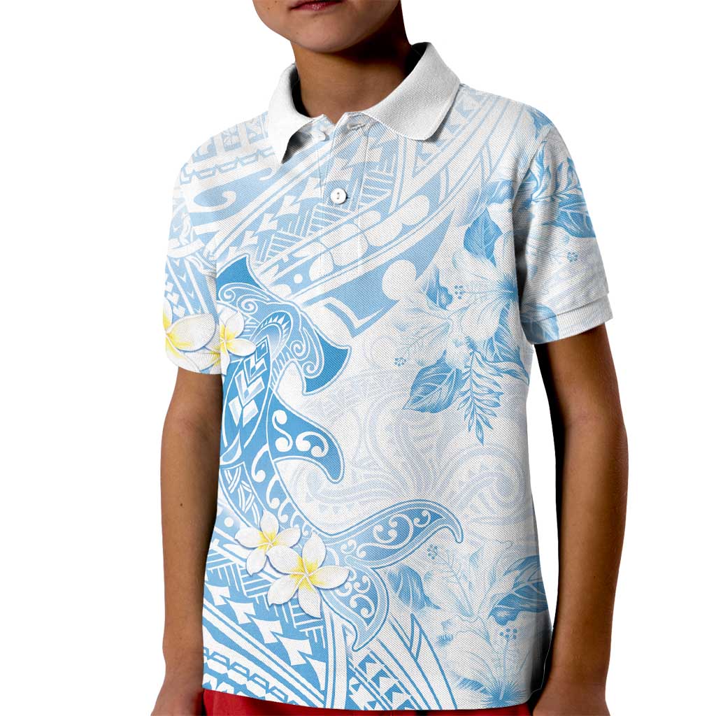 Polynesia Hammerhead Shark Kid Polo Shirt Tropical Flowers Tribal Pattern Blue LT05 Kid Blue - Polynesian Pride
