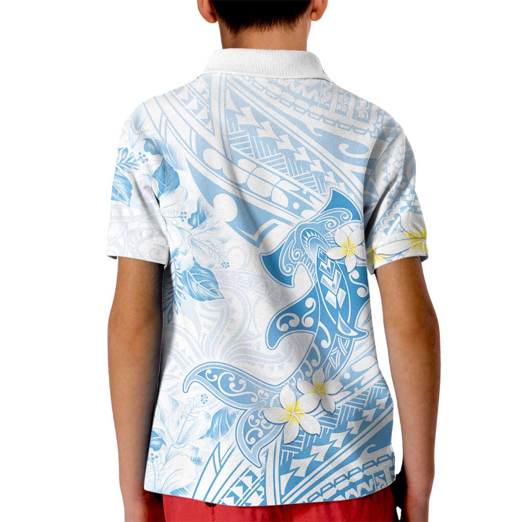 Polynesia Hammerhead Shark Kid Polo Shirt Tropical Flowers Tribal Pattern Blue LT05 - Polynesian Pride