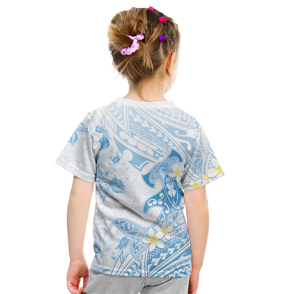 Polynesia Hammerhead Shark Kid T Shirt Tropical Flowers Tribal Pattern Blue LT05 - Polynesian Pride
