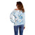 Polynesia Hammerhead Shark Off Shoulder Sweater Tropical Flowers Tribal Pattern Blue