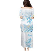 Polynesia Hammerhead Shark Puletasi Tropical Flowers Tribal Pattern Blue LT05 - Polynesian Pride