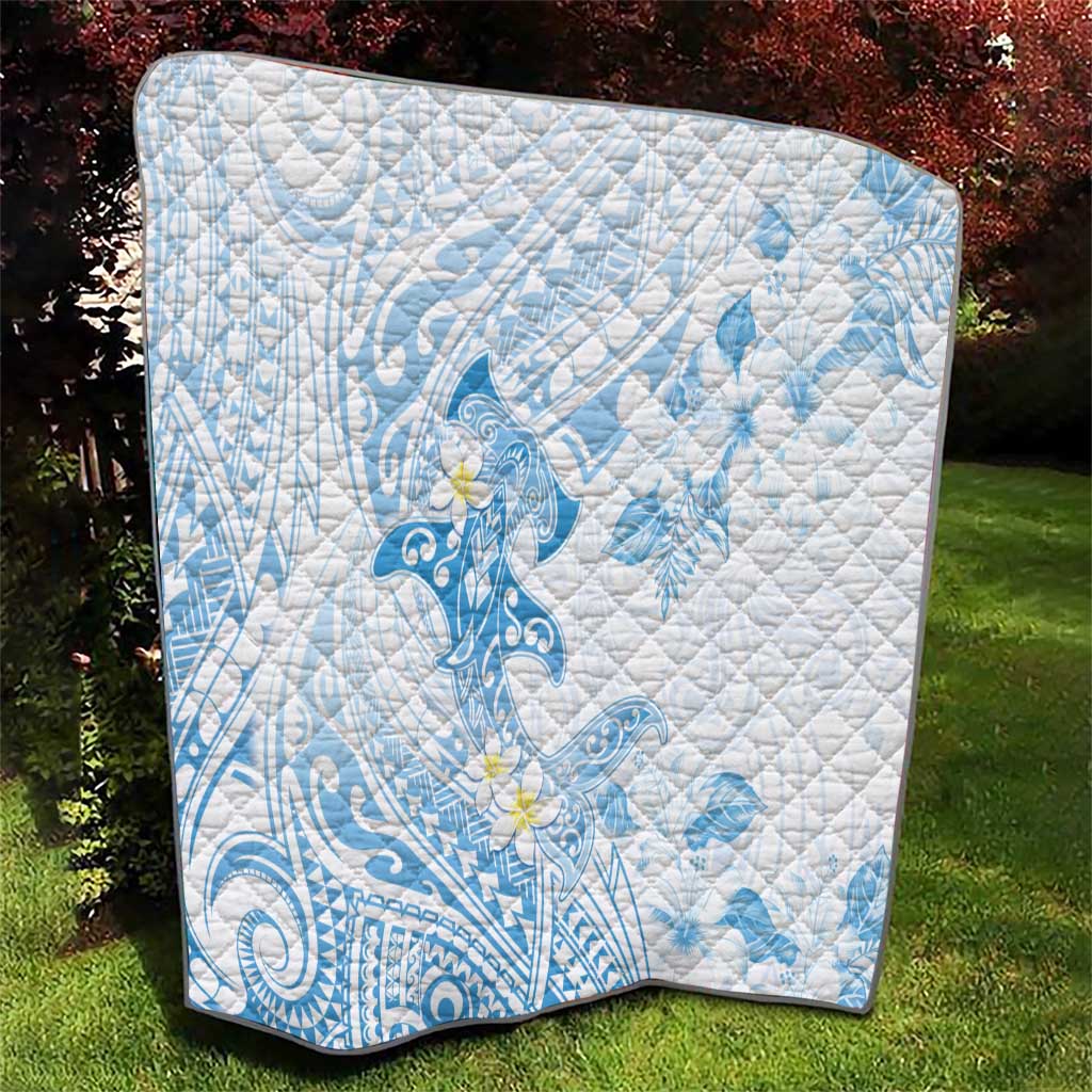 Polynesia Hammerhead Shark Quilt Tropical Flowers Tribal Pattern Blue LT05 - Polynesian Pride