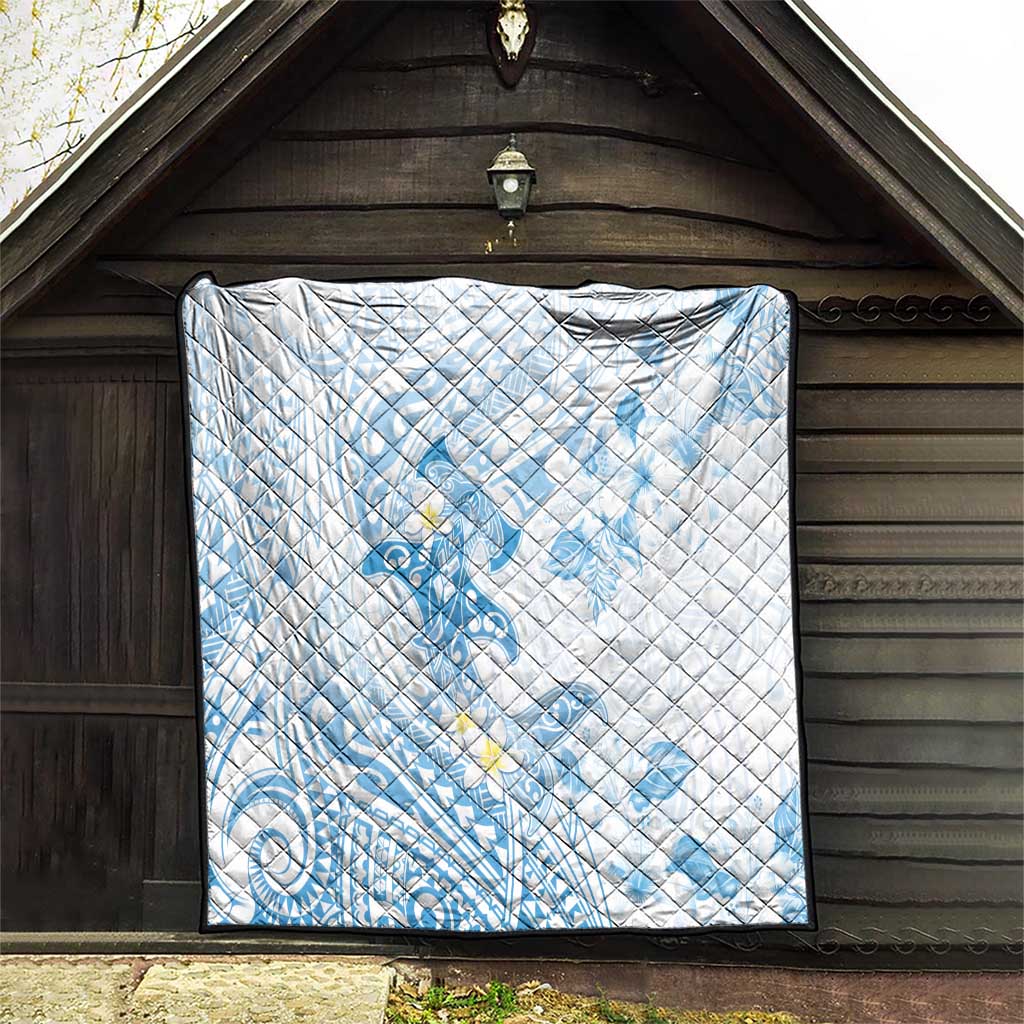 Polynesia Hammerhead Shark Quilt Tropical Flowers Tribal Pattern Blue LT05 - Polynesian Pride