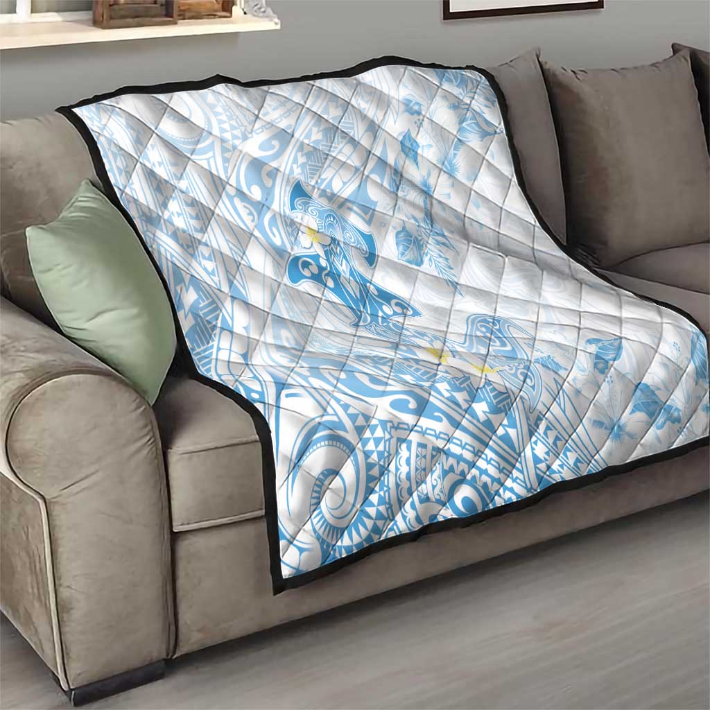Polynesia Hammerhead Shark Quilt Tropical Flowers Tribal Pattern Blue LT05 - Polynesian Pride