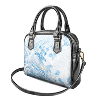 Polynesia Hammerhead Shark Shoulder Handbag Tropical Flowers Tribal Pattern Blue