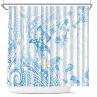 Polynesia Hammerhead Shark Shower Curtain Tropical Flowers Tribal Pattern Blue LT05 Blue - Polynesian Pride