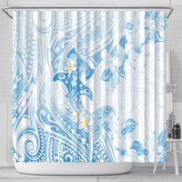 Polynesia Hammerhead Shark Shower Curtain Tropical Flowers Tribal Pattern Blue LT05 - Polynesian Pride