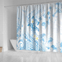 Polynesia Hammerhead Shark Shower Curtain Tropical Flowers Tribal Pattern Blue LT05 - Polynesian Pride