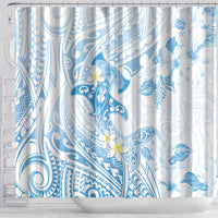 Polynesia Hammerhead Shark Shower Curtain Tropical Flowers Tribal Pattern Blue LT05 - Polynesian Pride