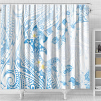 Polynesia Hammerhead Shark Shower Curtain Tropical Flowers Tribal Pattern Blue LT05 - Polynesian Pride