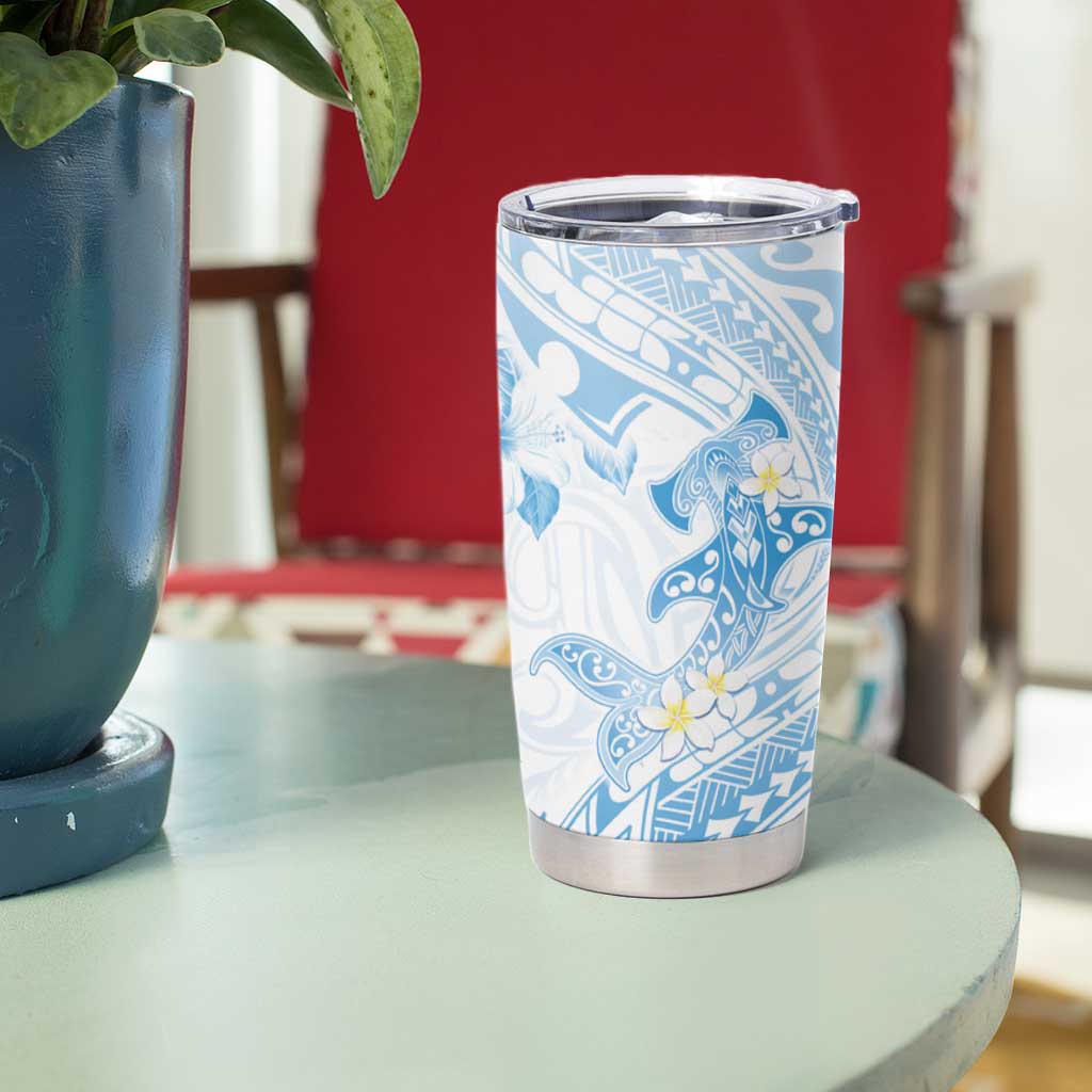 Polynesia Hammerhead Shark Tumbler Cup Tropical Flowers Tribal Pattern Blue LT05 - Polynesian Pride