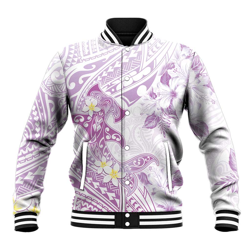Polynesia Hammerhead Shark Baseball Jacket Tropical Flowers Tribal Pattern Lavender LT05 Unisex Purple - Polynesian Pride