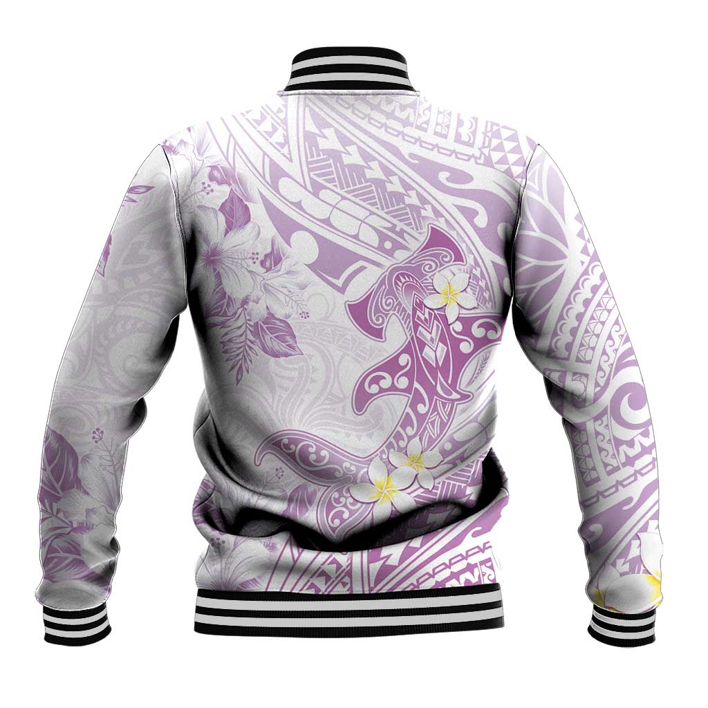 Polynesia Hammerhead Shark Baseball Jacket Tropical Flowers Tribal Pattern Lavender LT05 - Polynesian Pride
